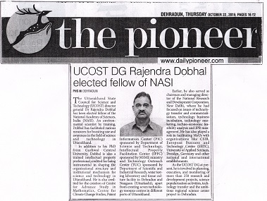 Dr Rajendra Dobhal conferred National Academy of Sciences, India (NASI) Fellow